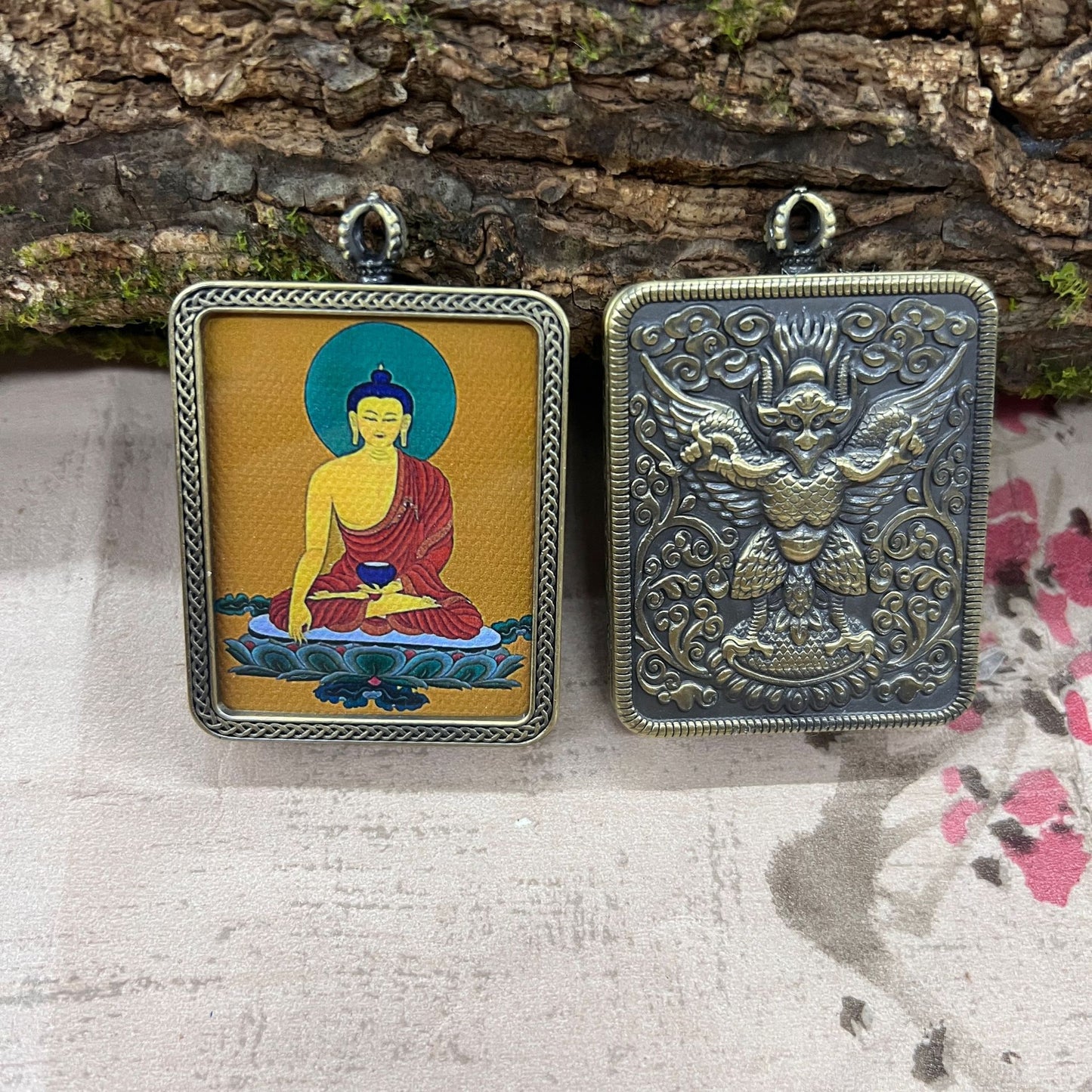 Nepalese Thangka Ghau Box Pendant with Hanging Cord – Handcrafted Sacred Amulet
