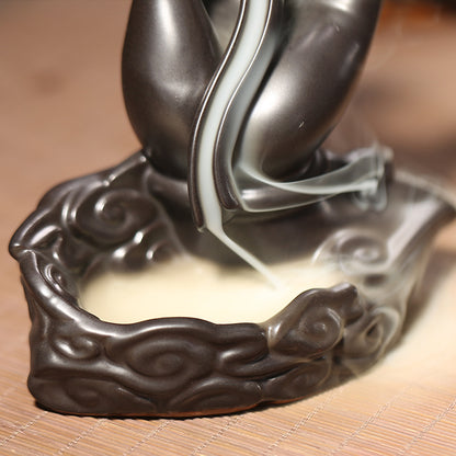 Ceramic Backflow Incense Holder - Buddha Hand Design with Smoke Waterfall Effect (14.5x16cm, Zen Home Decor)