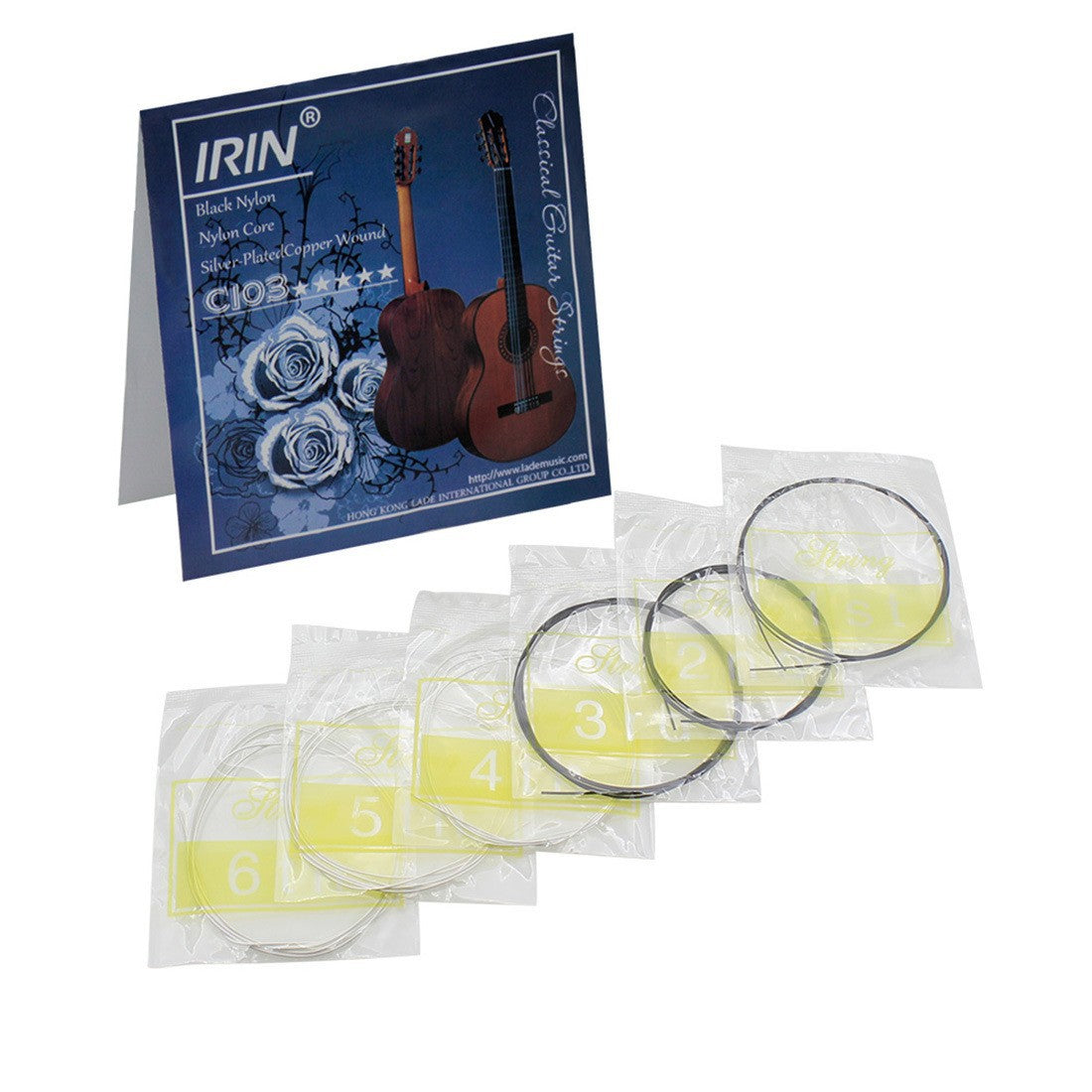 Classical Guitar Strings - Black & White Nylon Light Strings - 6-Pack Guitar Accessories
