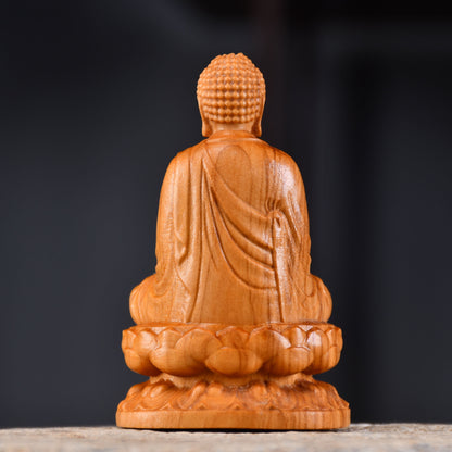 Wood Carved Shakyamuni and Guanyin Statues – Cliff Pine Buddha Figures for Home Decoration