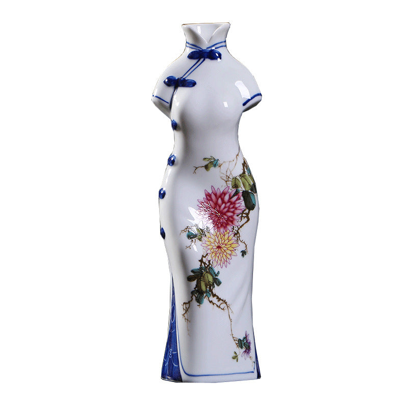 Jingdezhen Hand-Painted Porcelain Vases - Qipao-Inspired Home Decor (3 Floral Designs: Peony/Magnolia/Chrysanthemum)
