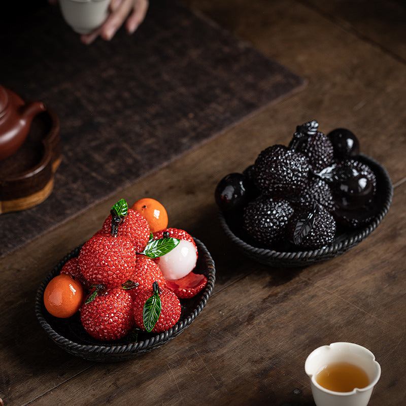 Litchi & Tangerine Tea Pet Set - Color-Changing Ceramic Decor for Tea Table (Thermochromic Design)