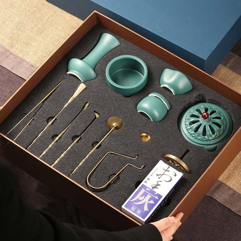 Song-style Incense Ceremony Set - Ceramic Incense Tools with Sandalwood Powder Accessories