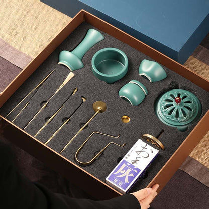 Song-style Incense Ceremony Set - Ceramic Incense Tools with Sandalwood Powder Accessories