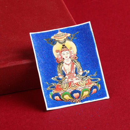 Hand-Painted Gold-Traced Thangka with Cinnabar Rough Sand - Eight Protectors Design