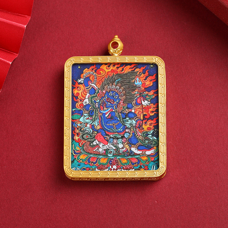 Golden Mahakala Pendant Necklace – Nepalese Thangka Gawu Box Decorative Pendant