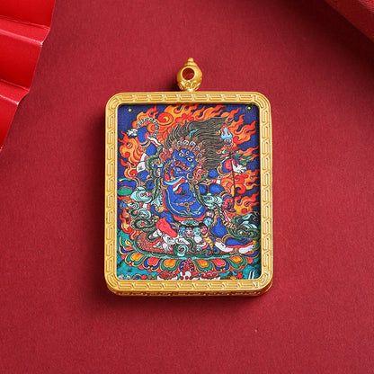 Golden Mahakala Pendant Necklace – Nepalese Thangka Gawu Box Decorative Pendant