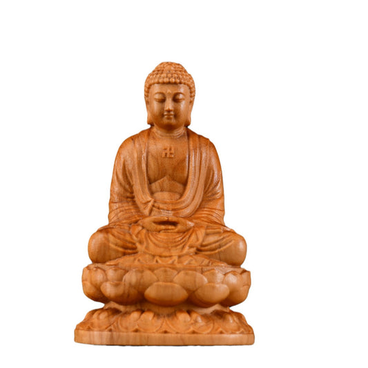 Wood Carved Shakyamuni and Guanyin Statues – Cliff Pine Buddha Figures for Home Decoration