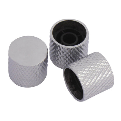 Metal Volume Control Knobs for Electric Guitar (3-Pack) – Silver/Black Chrome-Plated Modern Knobs – Premium Guitar Accessories