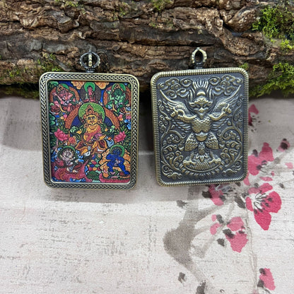 Nepalese Thangka Ghau Box Pendant with Hanging Cord – Handcrafted Sacred Amulet