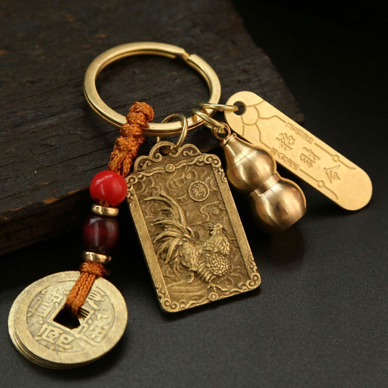 Get Lucky with Our Alloy Wucai God Zodiac Box and Keychain Pendant Set for Wealth and Good Fortune