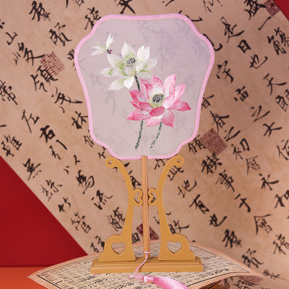 Exquisite Dual-Sided Embroidered Round Fan - Ancient Style Decorative Hand Fan