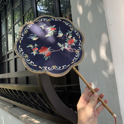 Elegant Double-Sided Embroidered Round Fan - Handmade Su Embroidery on Xiangfei Bamboo