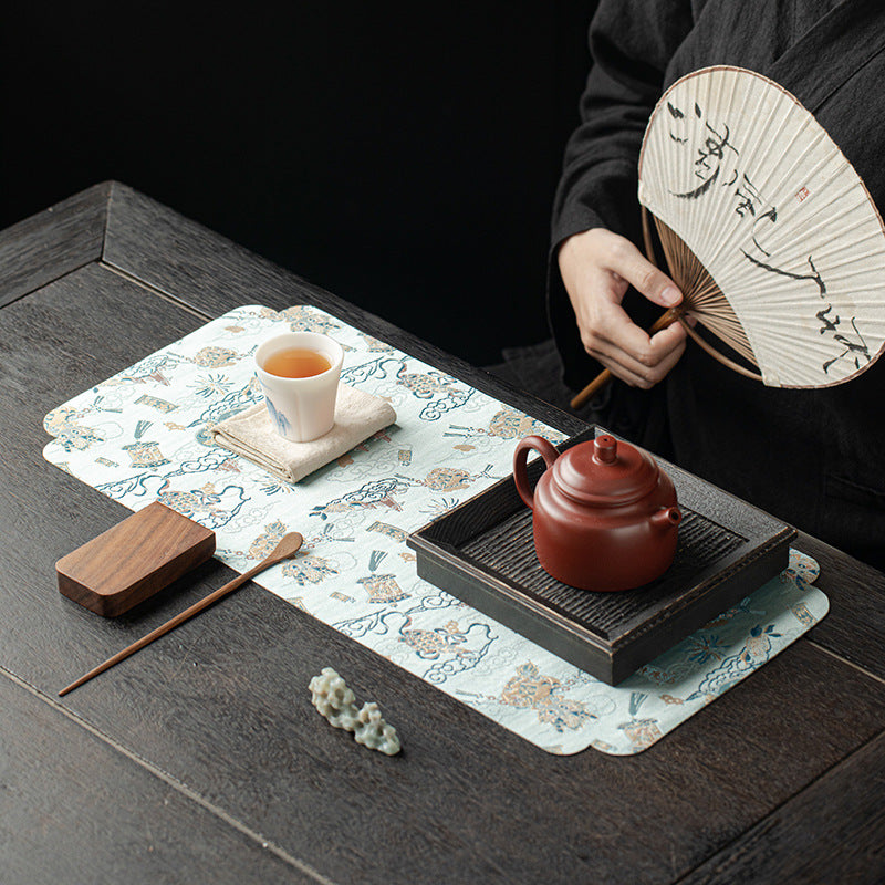 Chinese Dragon Tea Mat - Waterproof Table Runner for Tea Ceremony (50x24cm, Cotton-Linen & Gauze Fabric)