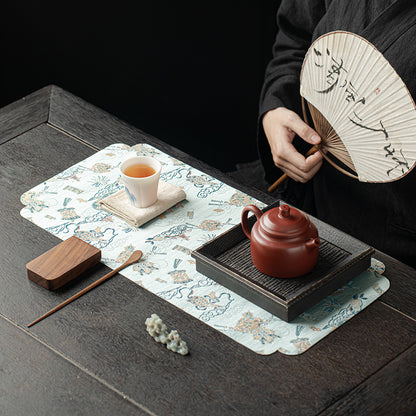 Chinese Dragon Tea Mat - Waterproof Table Runner for Tea Ceremony (50x24cm, Cotton-Linen & Gauze Fabric)