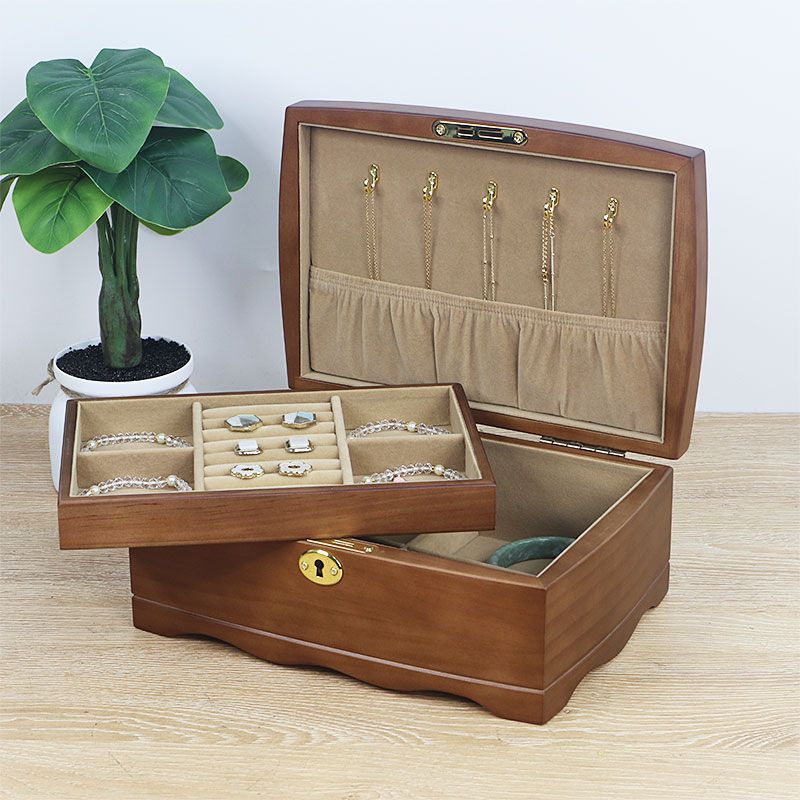 Solid Wood Lockable European Jewelry Box - Vintage Decorative Storage Case