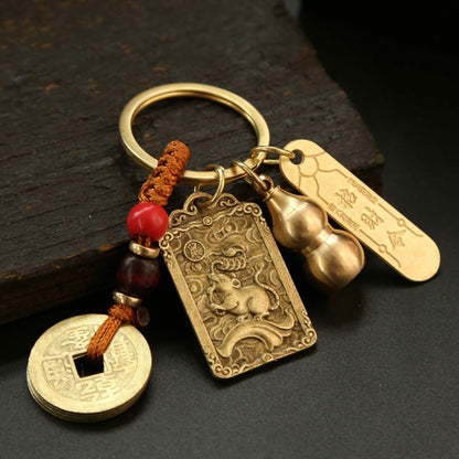 Get Lucky with Our Alloy Wucai God Zodiac Box and Keychain Pendant Set for Wealth and Good Fortune