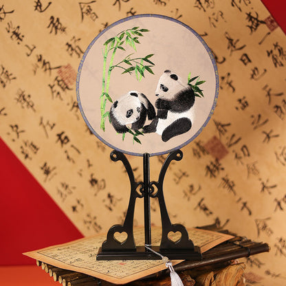 Exquisite Dual-Sided Embroidered Round Fan - Ancient Style Decorative Hand Fan