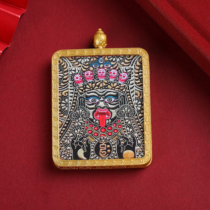 Zaki Ram Tibetan Thangka Pendant – Golden Square Pendant with Sacred Artwork