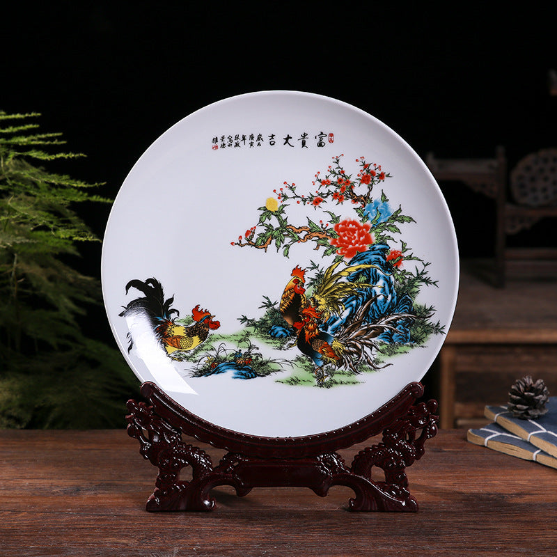 Jingdezhen Ceramic Wall Plate - Hand-Painted Porcelain Decor (25cm Diameter, 14 Auspicious Designs, 1000g)