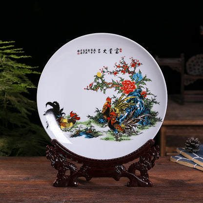 Jingdezhen Ceramic Wall Plate - Hand-Painted Porcelain Decor (25cm Diameter, 14 Auspicious Designs, 1000g)