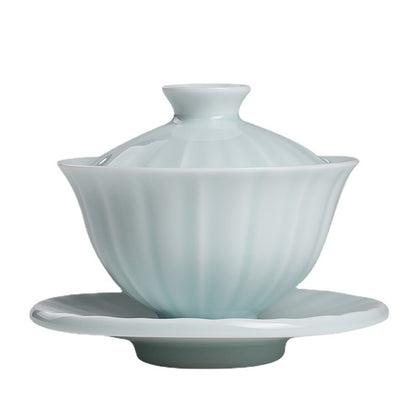 White Porcelain Gaiwan Tea Set - 125ml Covered Cup with Saucer (9.5cm Height, Heat-Resistant Design)