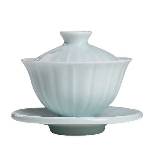 White Porcelain Gaiwan Tea Set - 125ml Covered Cup with Saucer (9.5cm Height, Heat-Resistant Design)