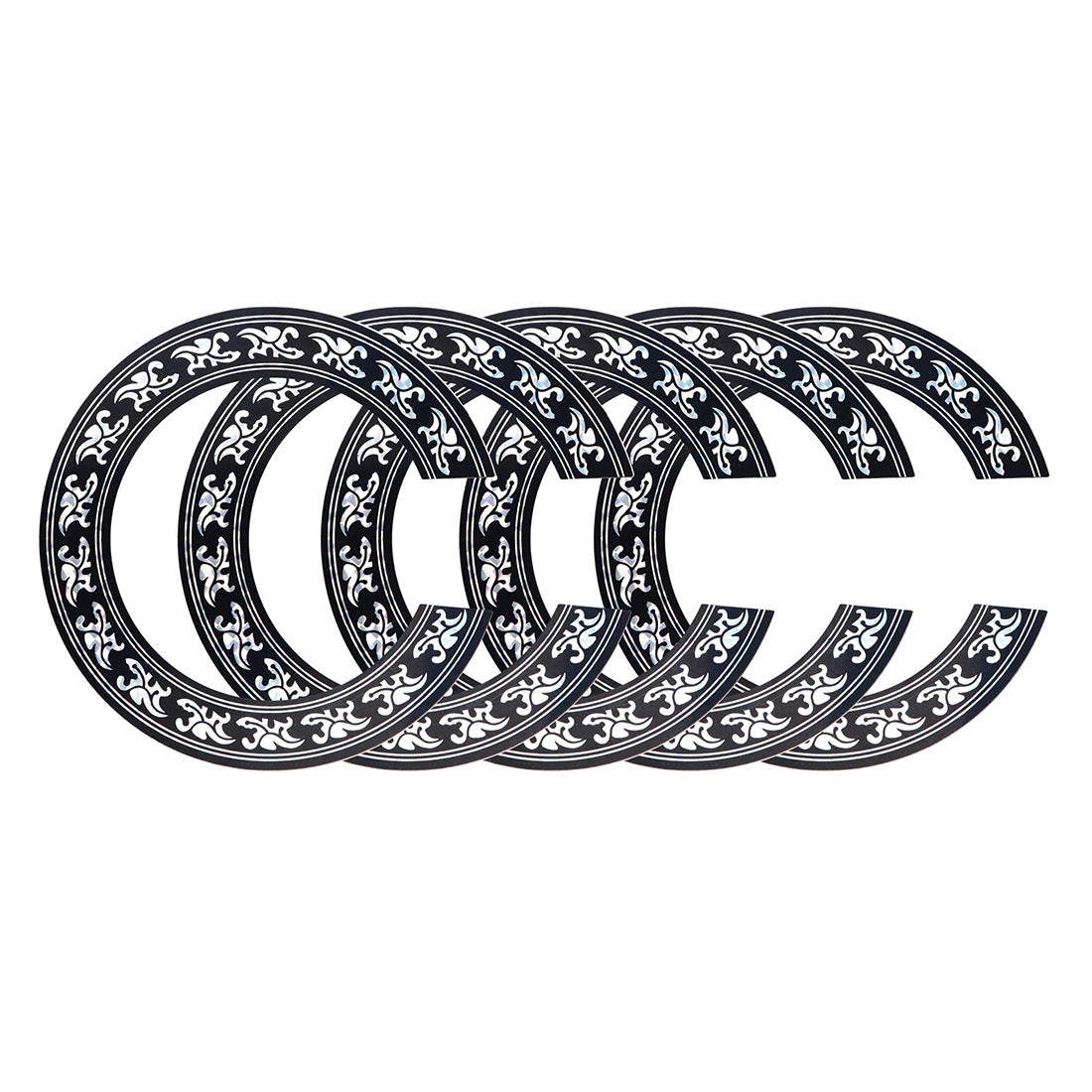 Classical Guitar Soundhole Decals Set (39-inch) - 5-Pack Black PVC Self-Adhesive Rosette Stickers