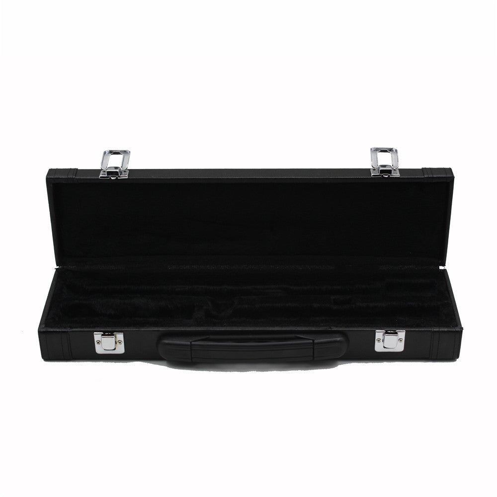 Black Leather Flute Case with Velvet Interior – Compact Protective Storage Box, Durable & Lightweight