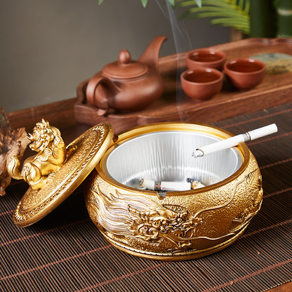 Creative Embossed Ashtray – Zen Design with Lid for Living Room & Tea Table