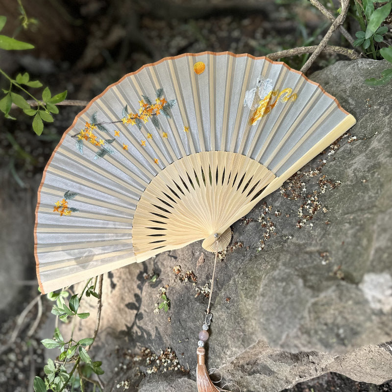 Elegant Suzhou Embroidered Folding Fan - Traditional Ancient Style Handheld Fan