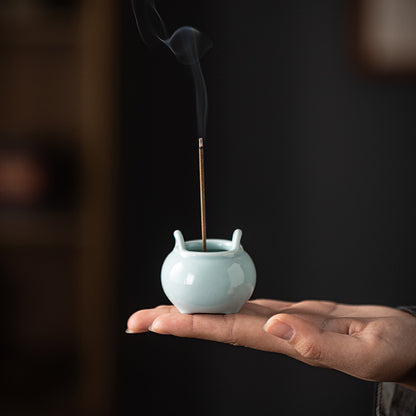Mini Ceramic Tripod Incense Burner - Compact Zen Incense Holder for Tea Table (5x5x4.3cm, 9-Hole Design)