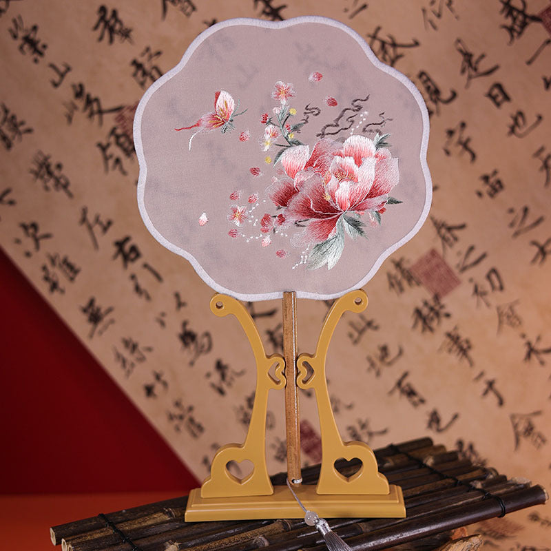 Exquisite Dual-Sided Embroidered Round Fan - Ancient Style Decorative Hand Fan