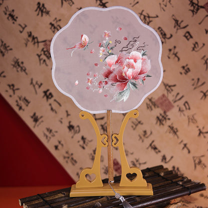 Exquisite Dual-Sided Embroidered Round Fan - Ancient Style Decorative Hand Fan