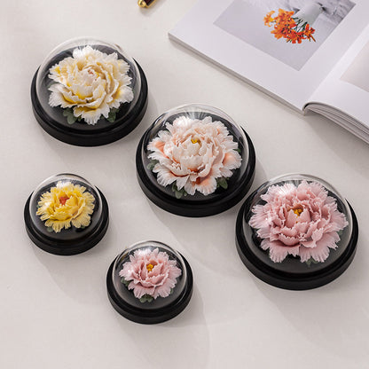 Handmade Ceramic Peony Flower Decor - Realistic Desktop & Car Ornament with Perfume Function