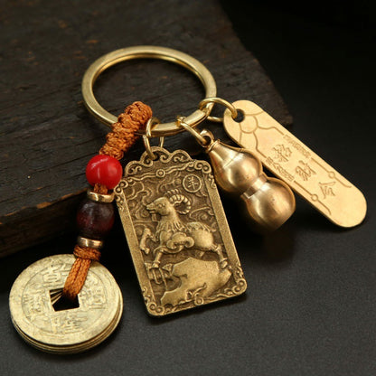 Get Lucky with Our Alloy Wucai God Zodiac Box and Keychain Pendant Set for Wealth and Good Fortune