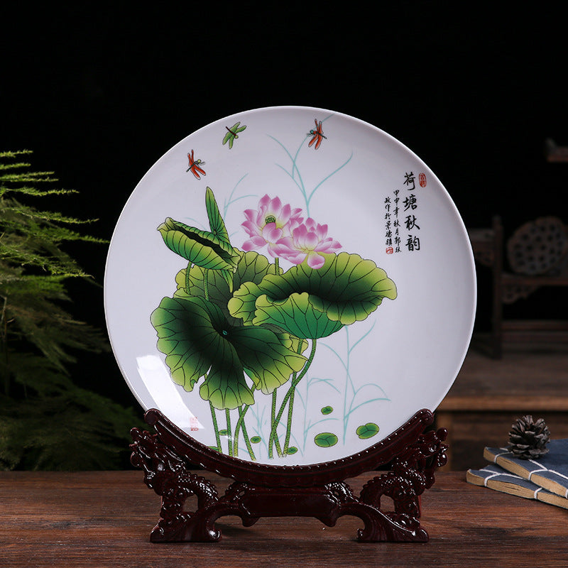 Jingdezhen Ceramic Wall Plate - Hand-Painted Porcelain Decor (25cm Diameter, 14 Auspicious Designs, 1000g)