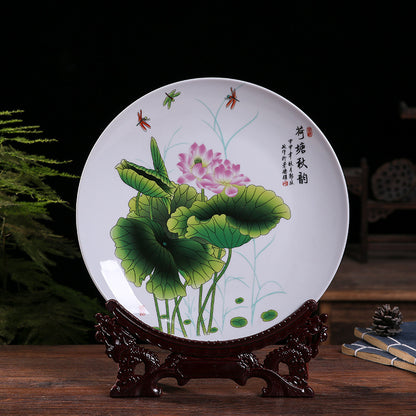 Jingdezhen Ceramic Wall Plate - Hand-Painted Porcelain Decor (25cm Diameter, 14 Auspicious Designs, 1000g)