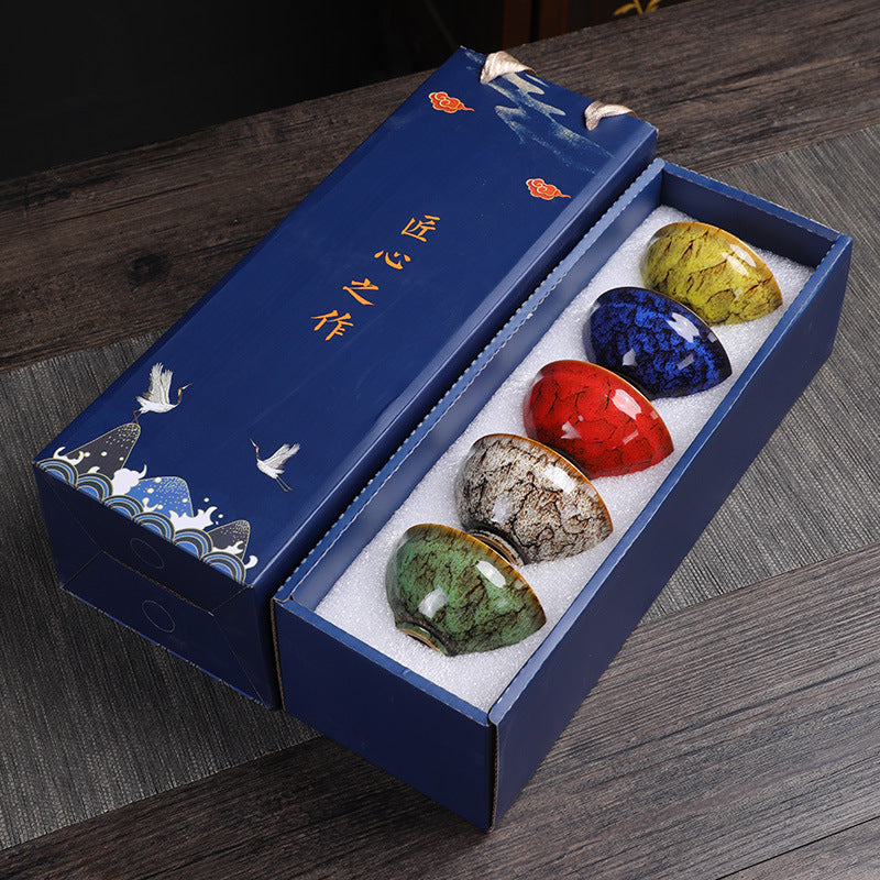 Jian Zhan Tea Cups Set – Natural Glaze Transformation, Dragon Egg & Bamboo Hat Cups, Ceramic Gongfu Tea Set with Gift Box