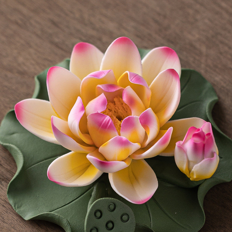 Handmade Ceramic Lotus Incense Holder - Zen Home Decor with Incense Slot, Tea Table & Altar Decoration