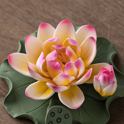 Handmade Ceramic Lotus Incense Holder - Zen Home Decor with Incense Slot, Tea Table & Altar Decoration