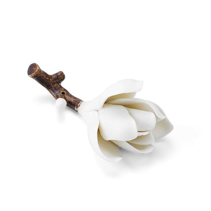 Handmade Ceramic Magnolia Incense Holder - Classic Chinese Desk Decor with Circular Base (9.4x4.7x3.8cm, 10.9cm Stand)