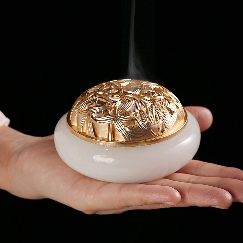 Glass Coil Incense Burner with Bamboo Leaf Design - Sandalwood and Agarwood Incense Ceremony Tool