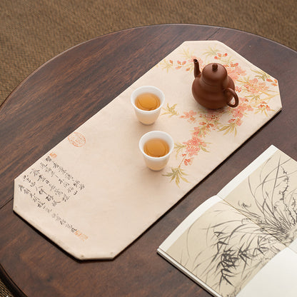 Luxury Zen Tea Table Runner – Vintage Brocade Cloud Pine Design, Chinese-style Tea Table Decor