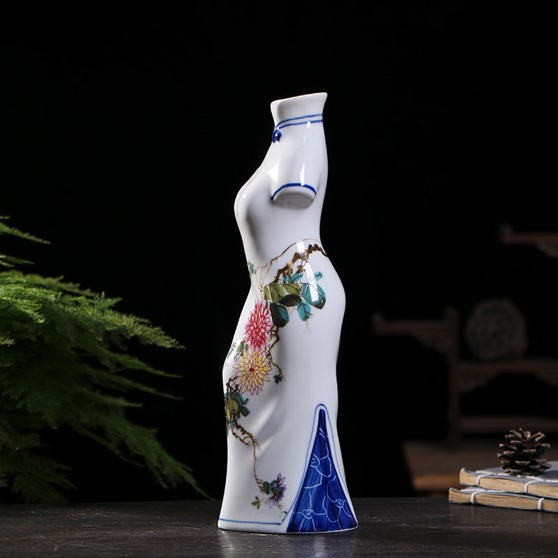 Jingdezhen Hand-Painted Porcelain Vases - Qipao-Inspired Home Decor (3 Floral Designs: Peony/Magnolia/Chrysanthemum)