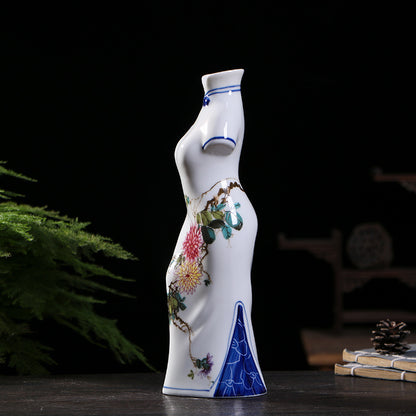 Jingdezhen Hand-Painted Porcelain Vases - Qipao-Inspired Home Decor (3 Floral Designs: Peony/Magnolia/Chrysanthemum)