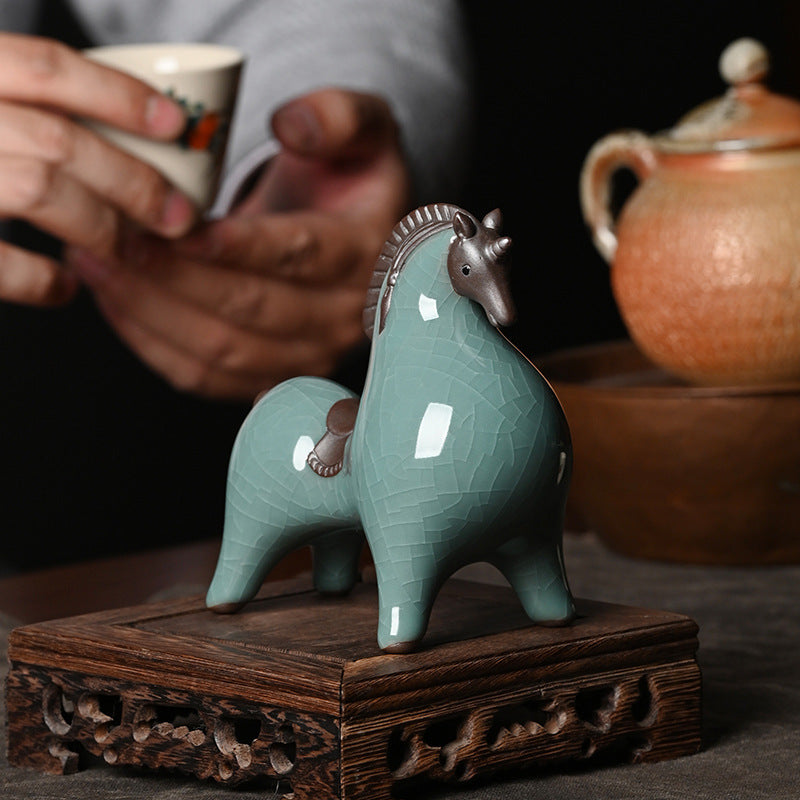 Ceramic Tang Horse Statue - Small Decorative Figurine for Home & Office, Lucky Zodiac Horse Decor