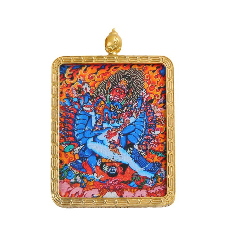 Golden Mahakala Pendant Necklace – Nepalese Thangka Gawu Box Decorative Pendant