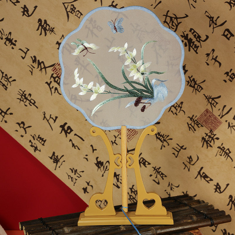 Exquisite Dual-Sided Embroidered Round Fan - Ancient Style Decorative Hand Fan