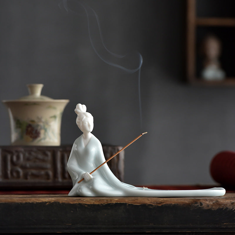 Ceramic Incense Burner with Ash Catcher - Handcrafted Zen Decor for Stick Incense (18.5x5.9x11.9cm)